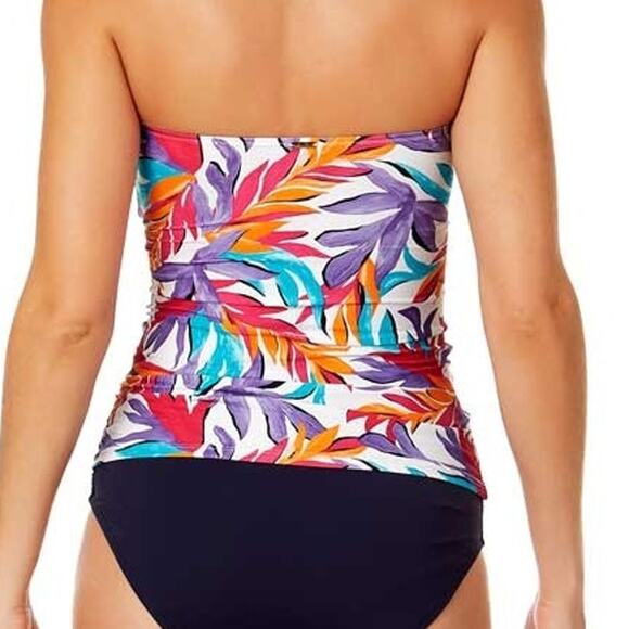 Anne Cole Twist-Front Bandeau Tankini Top White Floral Print Size M NWOT - Picture 2 of 10